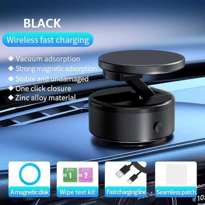 Magnetic Phone Holder for Car, 360° Rotatable Phone Holder, Mini Car Phone Mount with Vacuum Suction Cup, Foldable Stand with Magnetic Ring for Mirror/Shower/Smooth Surface, for all Smartphone
