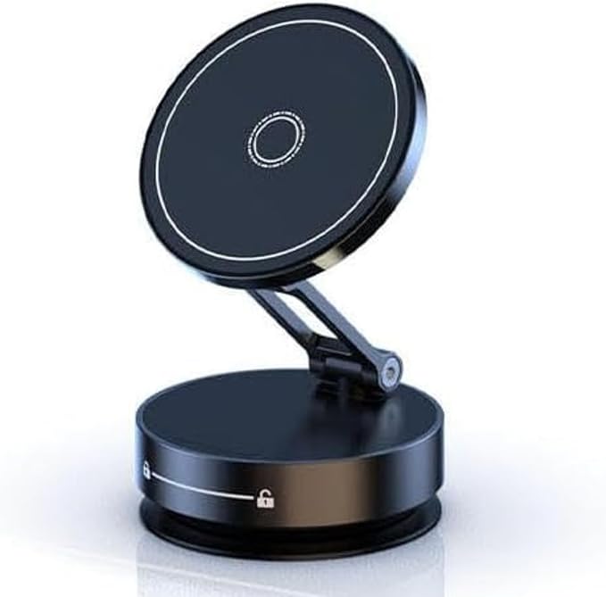 Magnetic Phone Holder for Car, 360° Rotatable Phone Holder, Mini Car Phone Mount with Vacuum Suction Cup, Foldable Stand with Magnetic Ring for Mirror/Shower/Smooth Surface, for all Smartphone
