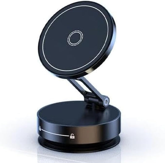 Magnetic Phone Holder for Car, 360° Rotatable Phone Holder, Mini Car Phone Mount with Vacuum Suction Cup, Foldable Stand with Magnetic Ring for Mirror/Shower/Smooth Surface, for all Smartphone