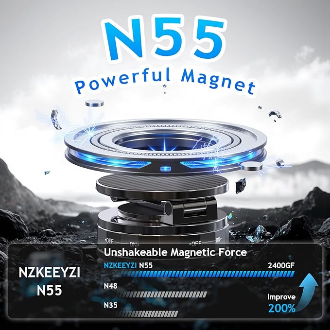 Magnetic Phone Holder for Car, 360° Rotatable Phone Holder, Mini Car Phone Mount with Vacuum Suction Cup, Foldable Stand with Magnetic Ring for Mirror/Shower/Smooth Surface, for all Smartphone